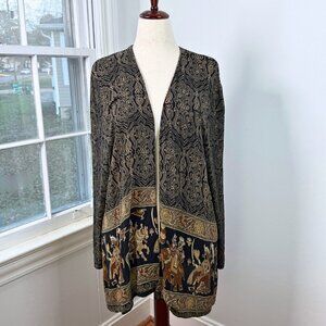 Vintage Brown Open Front Long Sleeve Cardigan Womans Large Handmade Arabesque